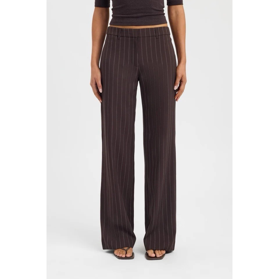 Max Mara Italy Black Pinstripe Tailored Straight Leg Trousers Pants Wool Silk 8